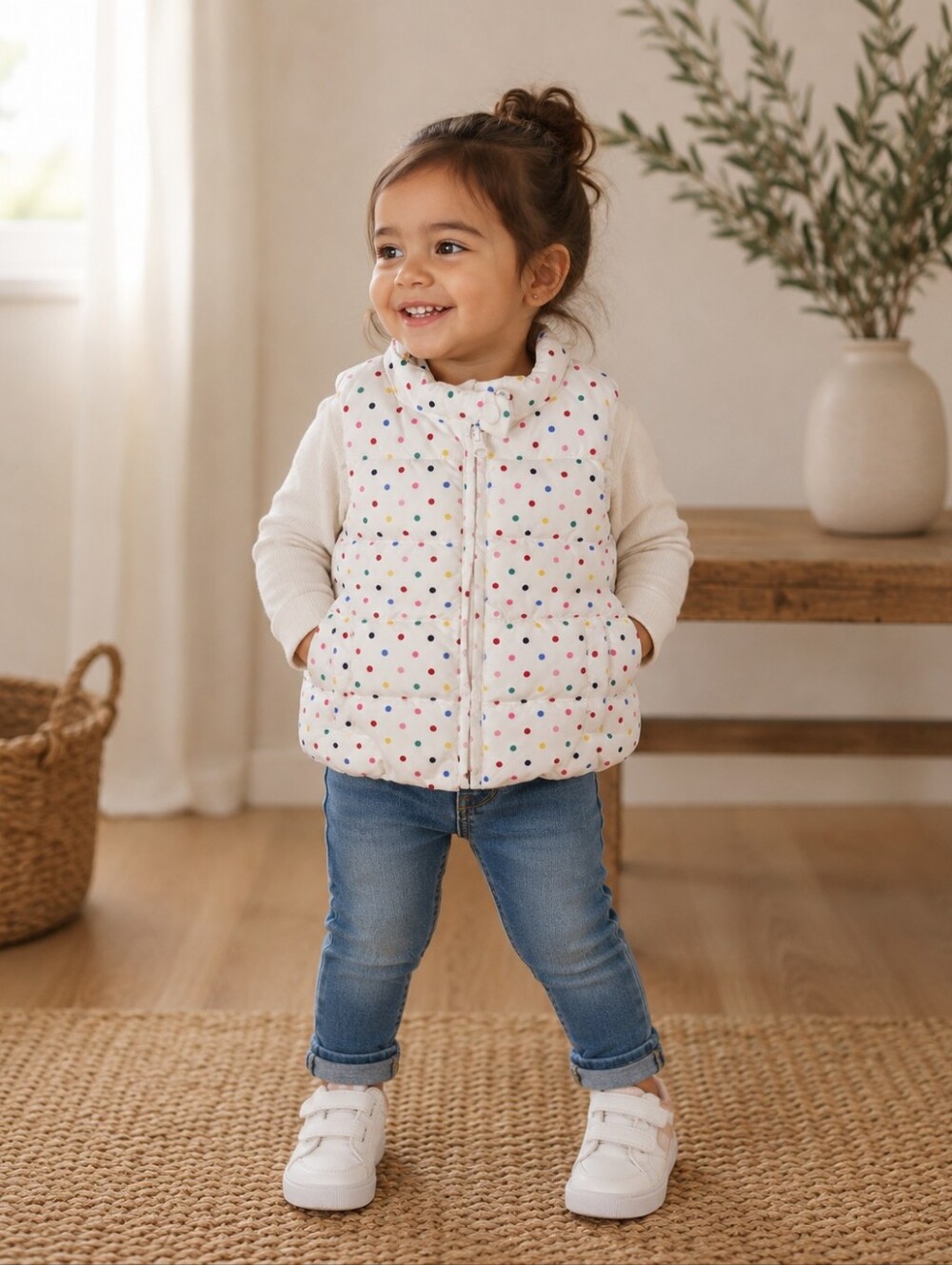 Baby Gap Toddler Girls Polka Dot Puffer Vest Primaloft White Rainbow 2T